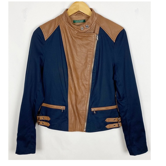 Lauren Ralph Lauren Jackets & Blazers - Lauren Ralph Lauren Leather Cotton Moto Jacket Size Medium
